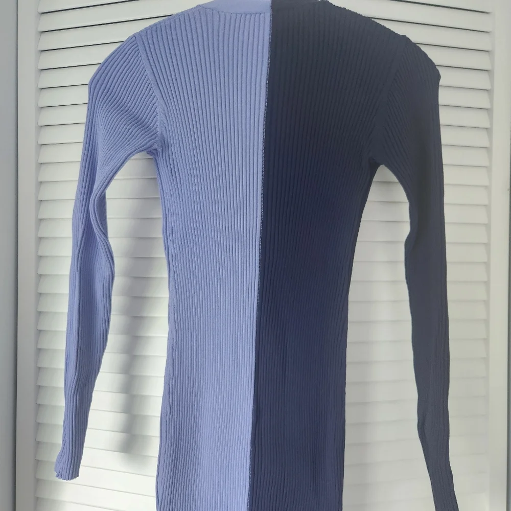STAUD SHOKO Two-Tone Ribbed Button-Front Maxi Dress - Lavender & Navy - Picture 5 of 6